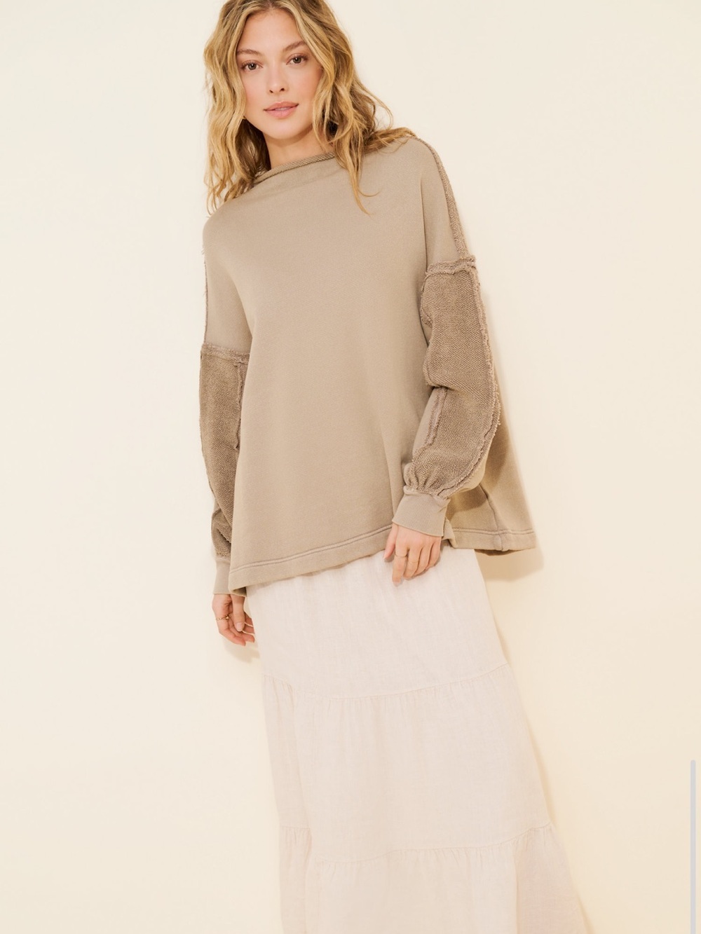 Free People We The Free Romy Roll Neck Sweatshirt Gray Oversized Small NWOT